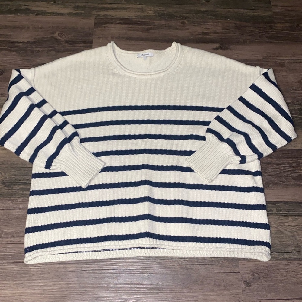 Madewell Conway Pullover antique cream and navy stripe women’s size large